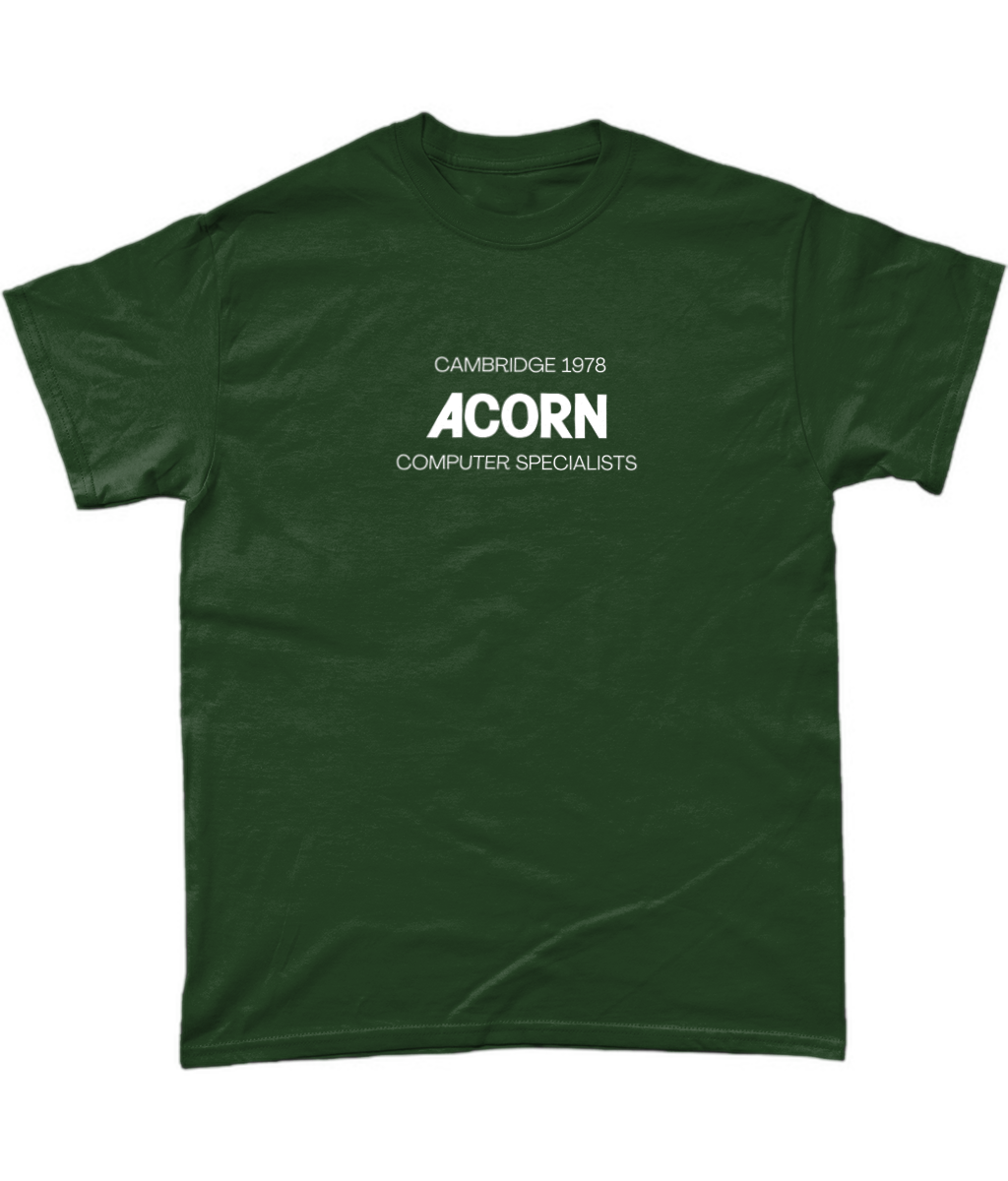 Green T-shirt saying  Cambridge ACORN 1978 Computer Specialists