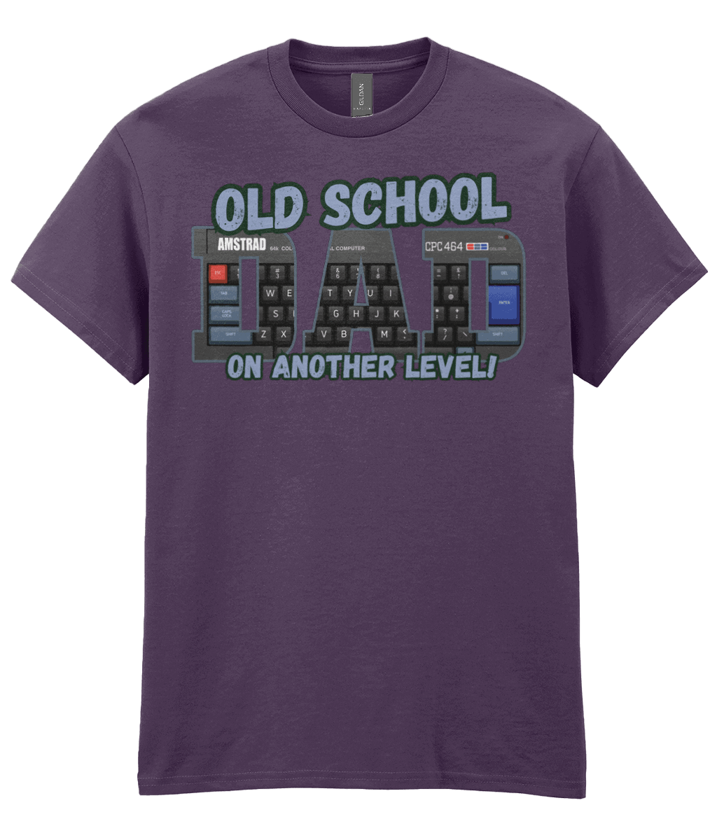 “Blackberry T‑shirt with ‘Old School Dad On Another Level’ text and Amstrad CPC 464 keyboard artwork inside the letters.” 
