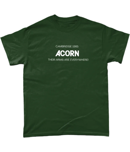 Green  t shirt saying Cambridge 1985 ACORN  Their ARMS are Everywhere!