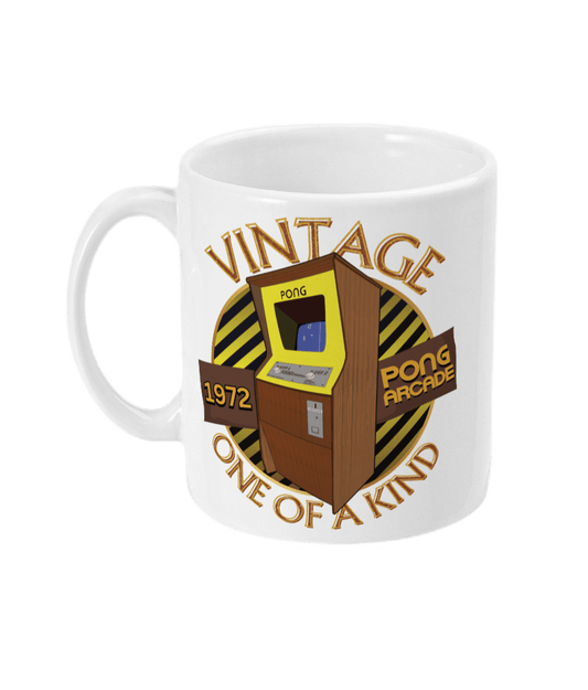 Image of  the original pong arcade cabinet and the words Vintage,1972,One of a kind,pong arcade,retro